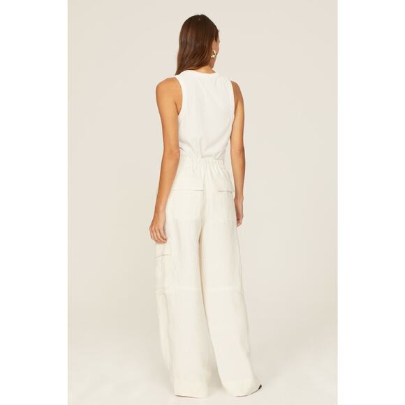 VINCE Women's White Linen Blend Wide Leg Loose Fit Cargo Pants Size 10 - Picture 2 of 16